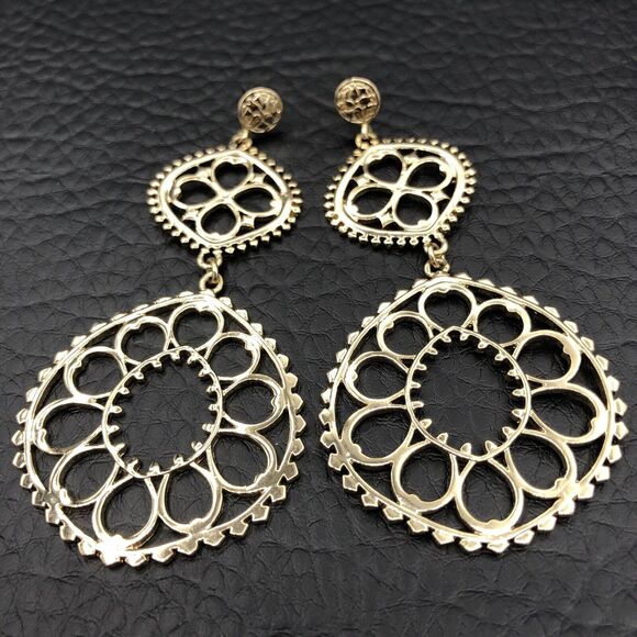 Chandelier Earrings Gold Tone Openwork Drop Dangles - Picture 1 of 9